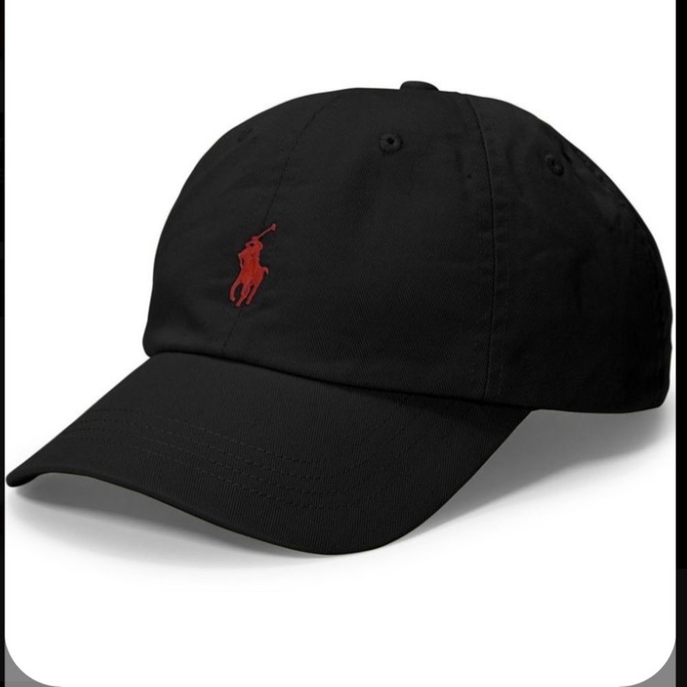 RED AND BLACK RALPH LAUREN DAD HAT